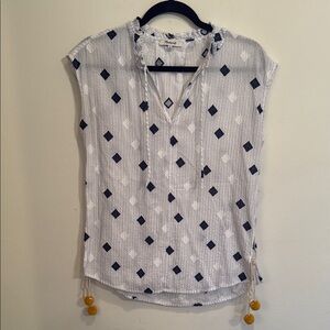 Madewell Diamond Embroidered White V-neck Cotton Blend Top